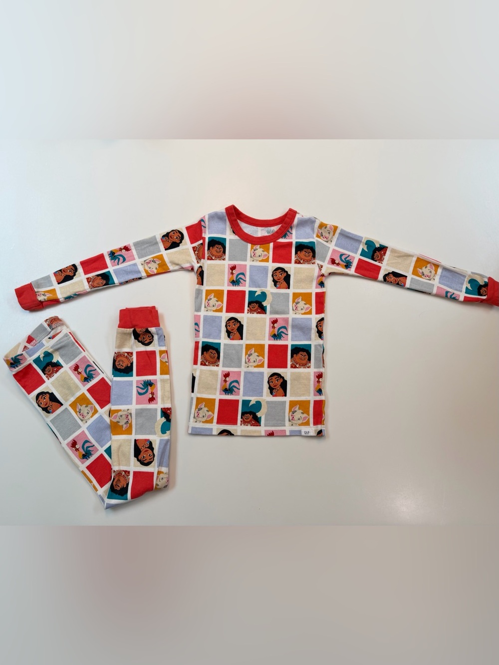 Disney Multi-Color Character Patchwork Pajama Set with Red Trim